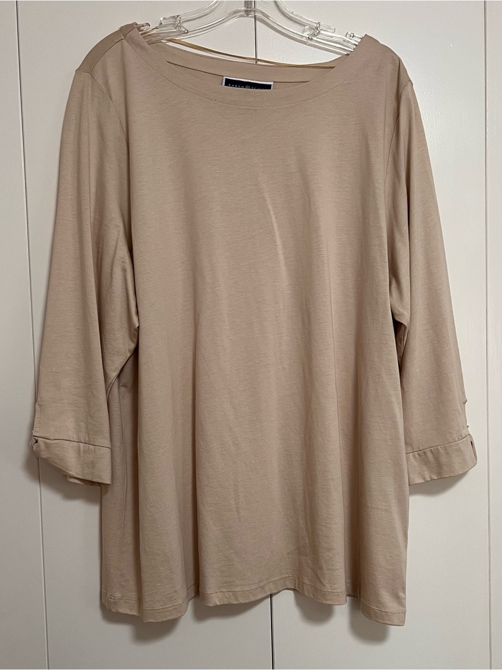 Karen Scott Beige Boat Neck 3/4 Sleeve Twist Cuff Top Cotton Women’s Size 2X